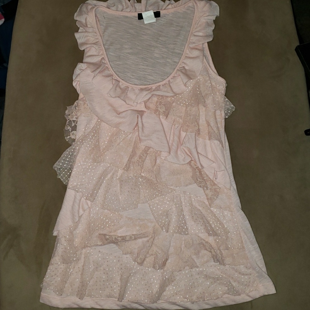 Baby Pink Lace and Ruffle Tank